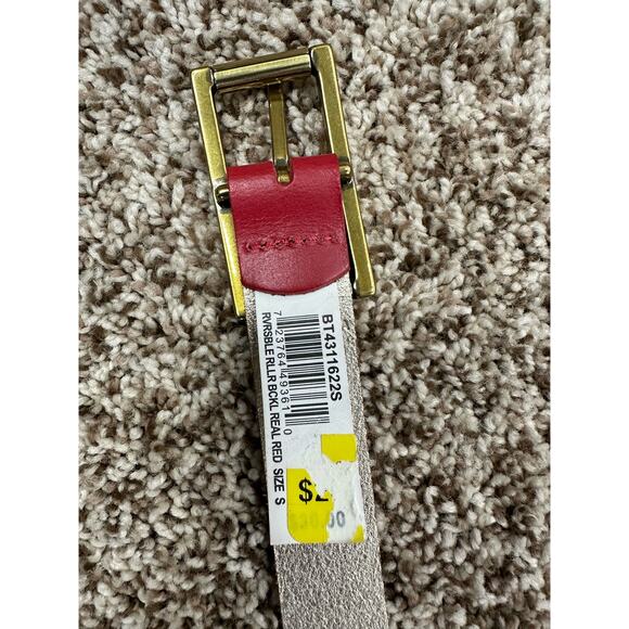 FOSSIL Women's Reversible Red Gold Leather Roller Buckle Belt Small - Picture 4 of 13